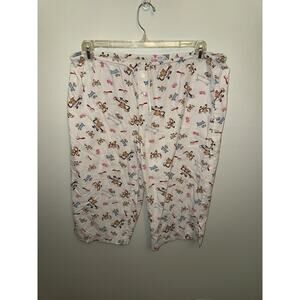 Tilt Women's Large Pajama Pants Cropped Capri Monkey Bath Tub Print White PJ